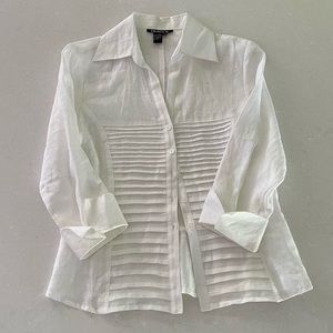 Vintage white linen pleated button-down - Size S